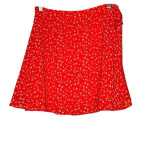 Forever 21 Skirt Womens Size Large Red-Orange Boho Floral Print Wrap Mini Micro